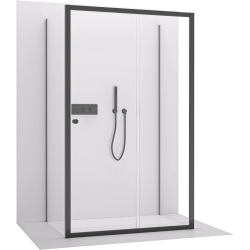 CERANO - Trojstenný sprchovací kút Varone POINT UL/P - 6 mm - čierna matná, transparentné sklo - 100x80x195 - posuvný (CER-DY505B-90117)
