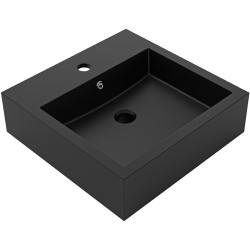 CERANO - Umývadlo z liateho mramoru Esme - s prepadom - čierna matná - 45x45 (CER-679470)