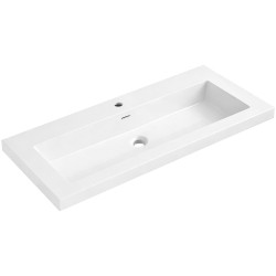 CERANO - Umývadlo z liateho mramoru Ovo - s prepadom - biela lesklá - otvor pre batériu- 100,5x46,5 (CER-212950)
