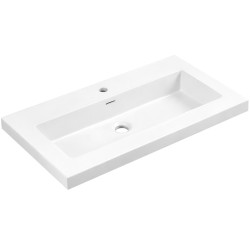 CERANO - Umývadlo z liateho mramoru Ovo - s prepadom - biela lesklá - otvor pre batériu- 60,5x46,5 (CER-004297)