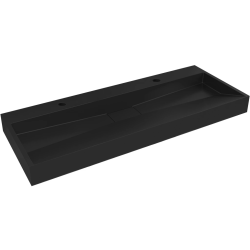 CERANO - Umývadlo z liateho mramoru Vita - nástenné aj na dosku - 2 otvory pre batériu - čierna matná - 120x46 (CER-479896)
