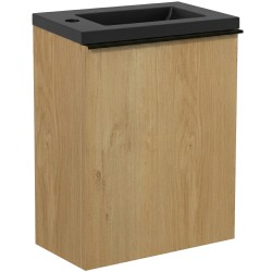 CERANO - Umývadlová skrinka pre WC Zola - dub medový + umývadlo z lit. mramoru - čierna matná - 40x55x23,5 (CER-999997)