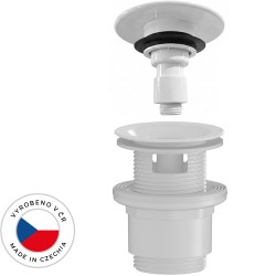 CERANO - Umyvadlová výpusť - 5/4“ click-clack s přepadem - neuzavíratelná - plast - 35/50mm - bílá lesklá (CER-978790)