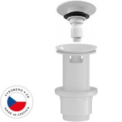 CERANO - Umyvadlová výpusť - 5/4“ click-clack s přepadem - neuzavíratelná - plast - 67/82mm - bílá lesklá (CER-978794)