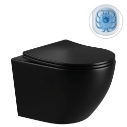 CERANO - WC závesné Cesso, Rimless + Slim/UF sedátko - čierna lesklá - 49x36 (CER-417347)