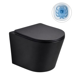 CERANO - WC závesné Hugo, Vortex Rimless + Slim/UF sedátko - čierna matná - 53x36 (CER-680364)
