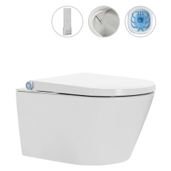 CERANO - WC závesné s integrovaným elektronickým bidetom Cronus Premium, Vortex Rimless 180 ° + UF sedátko - biela lesklá - 59,3x38,4 (CER-545638)