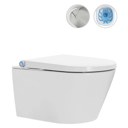 CERANO - WC závesné s integrovaným elektronickým bidetom Cronus Standard, Vortex Rimless 180° + UF sedátko - biela lesklá - 59,3x38,4 (CER-545632)