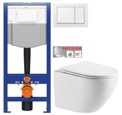 CERSANIT predstenový inštalačný systém s bielym tlačidlom K97-516 + WC INVENA LIMNOS /VÍROVÉ SPLACH/ WITH SOFT  se sedlem RIMLESS (K97-526 516 LI1)
