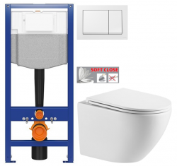 CERSANIT predstenový inštalačný systém s bielym tlačidlom K97-516 + WC INVENA LIMNOS WITH SOFT  se sedlem RIMLESS (K97-526 516 LI1)