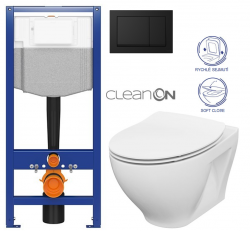 CERSANIT predstenový inštalačný systém s čiernym tlačidlom K97-0574 + WC CERSANIT CLEANON MODUO + SEDADLO (K97-526 0574 MO1)