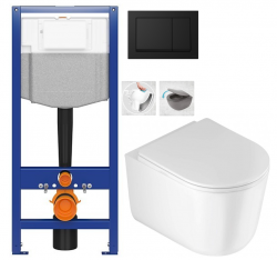 CERSANIT predstenový inštalačný systém s čiernym tlačidlom K97-0574 + WC DEANTE Jasmin so sedadlom RIMLESS (K97-526 0574 JA1)