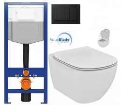 CERSANIT predstenový inštalačný systém s čiernym tlačidlom K97-0574 + WC Ideal Standard Tesi so sedadlom SoftClose, AquaBlade (K97-526 0574 TE1)