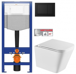 CERSANIT predstenový inštalačný systém s čiernym tlačidlom K97-0574 + WC INVENA FLORINA WITH SOFT  se sedlem RIMLESS (K97-526 0574 FL1)