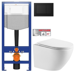 CERSANIT predstenový inštalačný systém s čiernym tlačidlom K97-0574 + WC INVENA LIMNOS /VÍROVÉ SPLACH/ WITH SOFT  se sedlem RIMLESS (K97-526 0574 LI1)