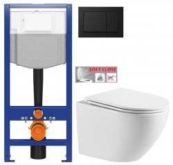 CERSANIT predstenový inštalačný systém s čiernym tlačidlom K97-0574 + WC INVENA LIMNOS WITH SOFT  se sedlem RIMLESS (K97-526 0574 LI1)