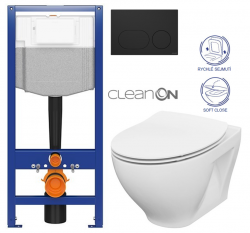 CERSANIT predstenový inštalačný systém s čiernym tlačidlom K97-0637 + WC CERSANIT CLEANON MODUO + SEDADLO (K97-526 0637 MO1)