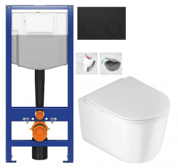 CERSANIT predstenový inštalačný systém s čiernym tlačidlom K97-0637 + WC DEANTE Jasmin so sedadlom RIMLESS (K97-526 0637 JA1)