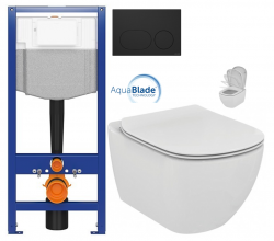 CERSANIT predstenový inštalačný systém s čiernym tlačidlom K97-0637 + WC Ideal Standard Tesi so sedadlom SoftClose, AquaBlade (K97-526 0637 TE1)