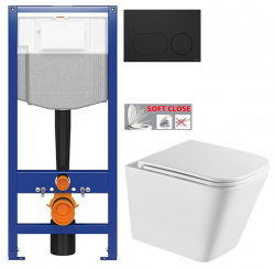 CERSANIT predstenový inštalačný systém s čiernym tlačidlom K97-0637 + WC INVENA FLORINA WITH SOFT  se sedlem RIMLESS (K97-526 0637 FL1)