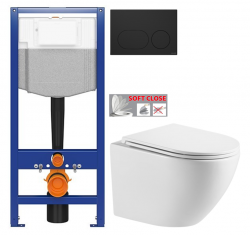 CERSANIT predstenový inštalačný systém s čiernym tlačidlom K97-0637 + WC INVENA LIMNOS WITH SOFT  se sedlem RIMLESS (K97-526 0637 LI1)