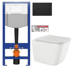 CERSANIT predstenový inštalačný systém s čiernym tlačidlom K97-0637 + WC INVENA PAROS  + SEDADLO (K97-526 0637 RO1)