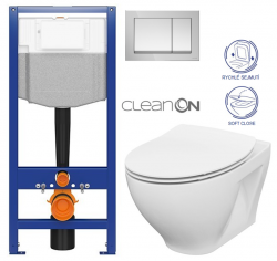CERSANIT predstenový inštalačný systém s tlačidlom chrom K97-509 + WC CERSANIT CLEANON MODUO + SEDADLO (K97-526 509 MO1)