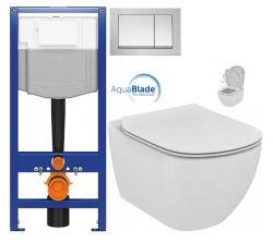 CERSANIT predstenový inštalačný systém s tlačidlom chrom K97-509 + WC Ideal Standard Tesi so sedadlom SoftClose, AquaBlade (K97-526 509 TE1)