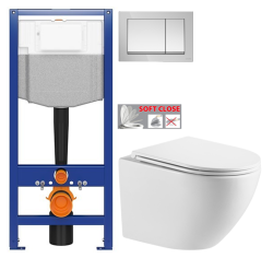 CERSANIT predstenový inštalačný systém s tlačidlom chrom K97-509 + WC INVENA LIMNOS /VÍROVÉ SPLACH/ WITH SOFT  se sedlem RIMLESS (K97-526 509 LI1)