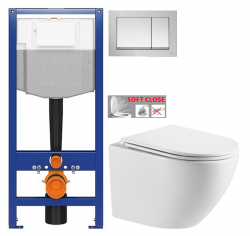 CERSANIT predstenový inštalačný systém s tlačidlom chrom K97-509 + WC INVENA LIMNOS WITH SOFT  se sedlem RIMLESS (K97-526 509 LI1)