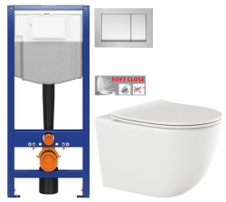 CERSANIT predstenový inštalačný systém s tlačidlom chrom K97-509 + WC INVENA TINOS  + SEDADLO (K97-526 509 NO1)