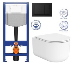 CERSANIT/S - CERSANIT predstenový inštalačný systém s čiernym tlačidlom K97-0574 + WC CERSANIT INTRO PRO OVAL /vírivé splachovanie/ + sedadlo (K97-526 0574 IR1)