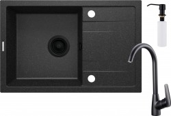DEANTE - Corio grafit - Granitový drez vrátane batérie, 1 - bowl s odkvapkávačom - with dispenser (ZRCC2113)