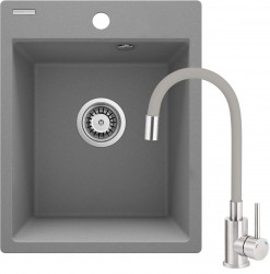 DEANTE - Drez Corio z granitu šedého metalického, s batériou, 1-drez (ZRCPS103)