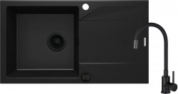 DEANTE - Evora čierna - Granitový drez vrátane batérie, 1 - bowl s odkvapkávačom (ZQJJN113)