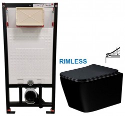 DEANTE Podstavný rám, pre závesné WC misy bez tlačidla + WC MEXEN TEO ČERNÁ Rimless + SEDADLO (CST_WC01 X ME02)