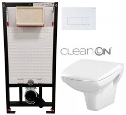 DEANTE Podstavný rám, pre závesné WC misy + SLIM tlačidlo bílé  + WC CERSANIT CLEANON CARINA + SEDADLO (CST_WC01 A51P CA1)