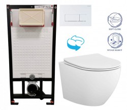 DEANTE Podstavný rám, pre závesné WC misy + SLIM tlačidlo bílé  + WC CERSANIT DESSE VORTEX + SEDADLO (CST_WC01 A51P ES1)