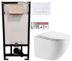 DEANTE Podstavný rám, pre závesné WC misy + SLIM tlačidlo bílé  + WC INVENA LIMNOS /VÍROVÉ SPLACH/ WITH SOFT  se sedlem RIMLESS (CST_WC01 A51P LI1)
