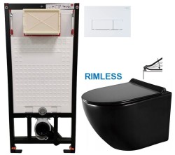 DEANTE Podstavný rám, pre závesné WC misy + SLIM tlačidlo bílé  + WC MEXEN LENA ČERNÁ Rimless + SEDADLO (CST_WC01 A51P ME01)