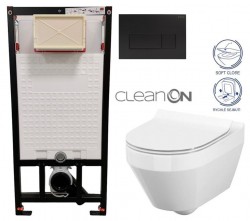 DEANTE Podstavný rám, pre závesné WC misy + SLIM tlačidlo černé + WC CERSANIT CLEANON CREA OVÁL + SEDADLO (CST_WC01 N51P CR1)
