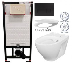 DEANTE Podstavný rám, pre závesné WC misy + SLIM tlačidlo černé + WC CERSANIT CLEANON MODUO + SEDADLO (CST_WC01 N51P MO1)