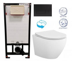 DEANTE Podstavný rám, pre závesné WC misy + SLIM tlačidlo černé + WC CERSANIT DESSE VORTEX + SEDADLO (CST_WC01 N51P ES1)