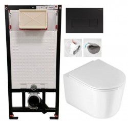 DEANTE Podstavný rám, pre závesné WC misy + SLIM tlačidlo černé + WC DEANTE Jasmin so sedadlom RIMLESS (CST_WC01 N51P JA1)