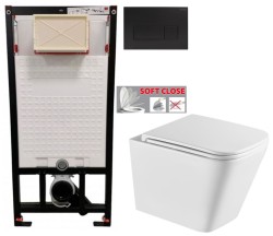 DEANTE Podstavný rám, pre závesné WC misy + SLIM tlačidlo černé + WC INVENA FLORINA /VÍROVÉ SPLACH/ WITH SOFT  se sedlem RIMLESS (CST_WC01 N51P FL1)