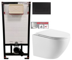 DEANTE Podstavný rám, pre závesné WC misy + SLIM tlačidlo černé + WC INVENA LIMNOS /VÍROVÉ SPLACH/ WITH SOFT  se sedlem RIMLESS (CST_WC01 N51P LI1)