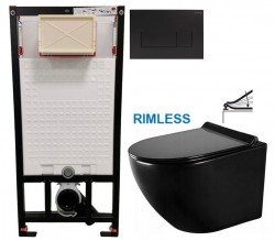 DEANTE Podstavný rám, pre závesné WC misy + SLIM tlačidlo černé + WC MEXEN LENA ČERNÁ Rimless + SEDADLO (CST_WC01 N51P ME01)