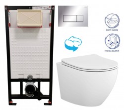 DEANTE Podstavný rám, pre závesné WC misy + SLIM tlačidlo chrom + WC CERSANIT DESSE VORTEX + SEDADLO (CST_WC01 051P ES1)