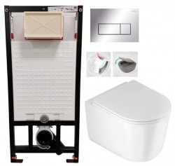 DEANTE Podstavný rám, pre závesné WC misy + SLIM tlačidlo chrom + WC DEANTE Jasmin so sedadlom RIMLESS (CST_WC01 051P JA1)