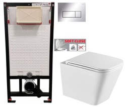 DEANTE Podstavný rám, pre závesné WC misy + SLIM tlačidlo chrom + WC INVENA FLORINA /VÍROVÉ SPLACH/ WITH SOFT  se sedlem RIMLESS (CST_WC01 051P FL1)